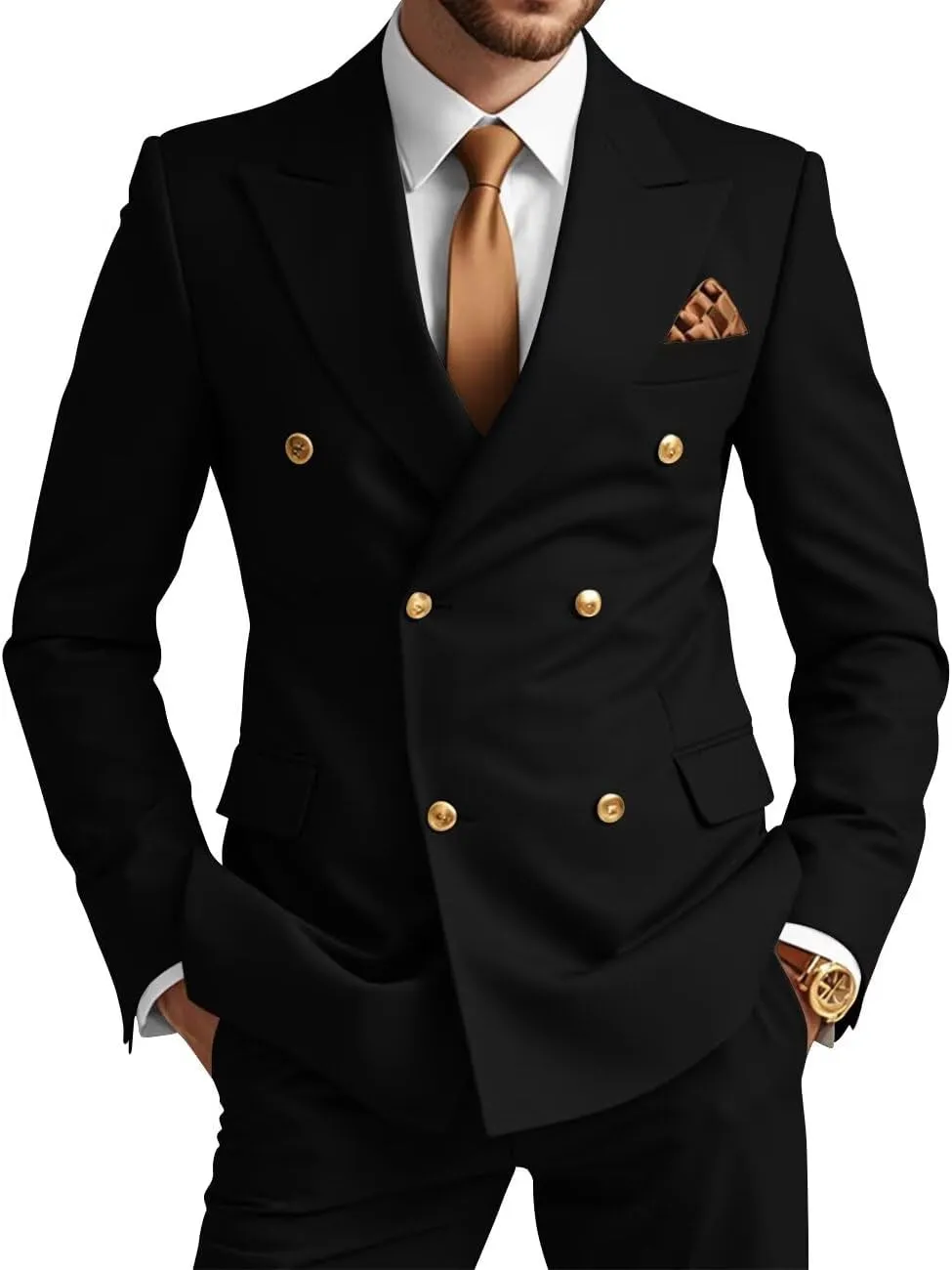 Wangyue Mens Double Breasted Suit 2 Piece Slim Fit Wedding Suit for Men Double Breasted Blazer Prom Formal Suits Set