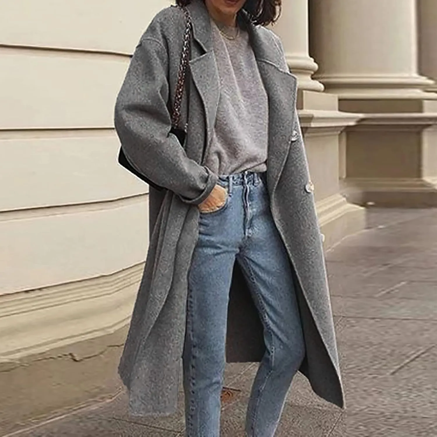 Winter Coats for Women Elegant Notched Collar Double Breasted Wool Coat Casual Trench Peacoat Warm Trench Coats
