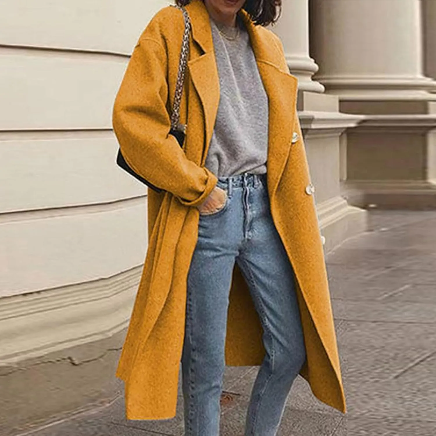Winter Coats for Women Elegant Notched Collar Double Breasted Wool Coat Casual Trench Peacoat Warm Trench Coats