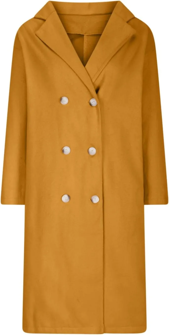 Winter Coats for Women Elegant Notched Collar Double Breasted Wool Coat Casual Trench Peacoat Warm Trench Coats