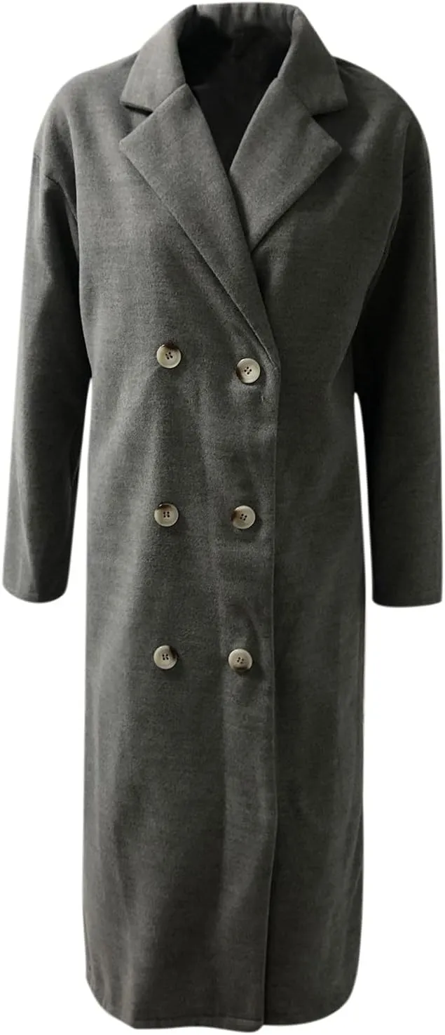 Winter Coats for Women Elegant Notched Collar Double Breasted Wool Coat Casual Trench Peacoat Warm Trench Coats