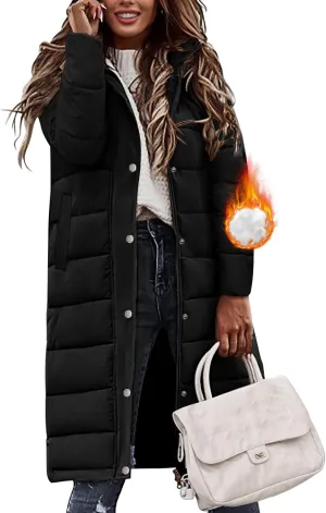 Winter Coats for Women-Puffer Jacket Hooded Warm Winter Long Coat Thickened Down Alternative Jacket Outwear