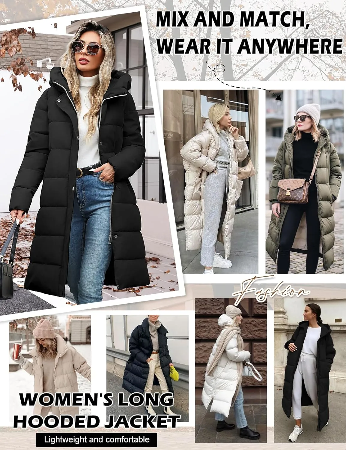 Winter Coats for Women-Puffer Jacket Hooded Warm Winter Long Coat Thickened Down Alternative Jacket Outwear
