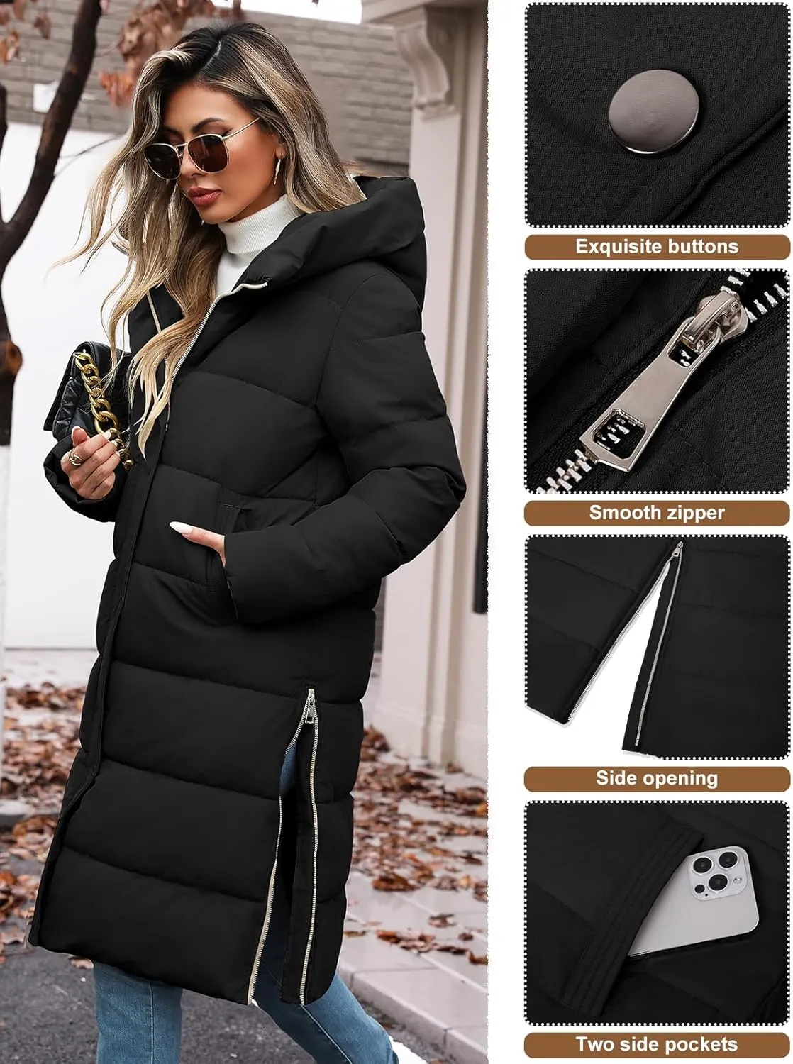 Winter Coats for Women-Puffer Jacket Hooded Warm Winter Long Coat Thickened Down Alternative Jacket Outwear