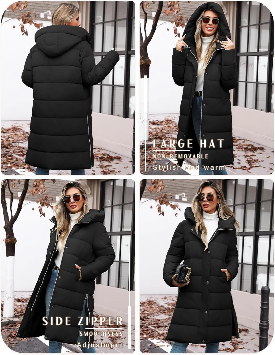 Winter Coats for Women-Puffer Jacket Hooded Warm Winter Long Coat Thickened Down Alternative Jacket Outwear