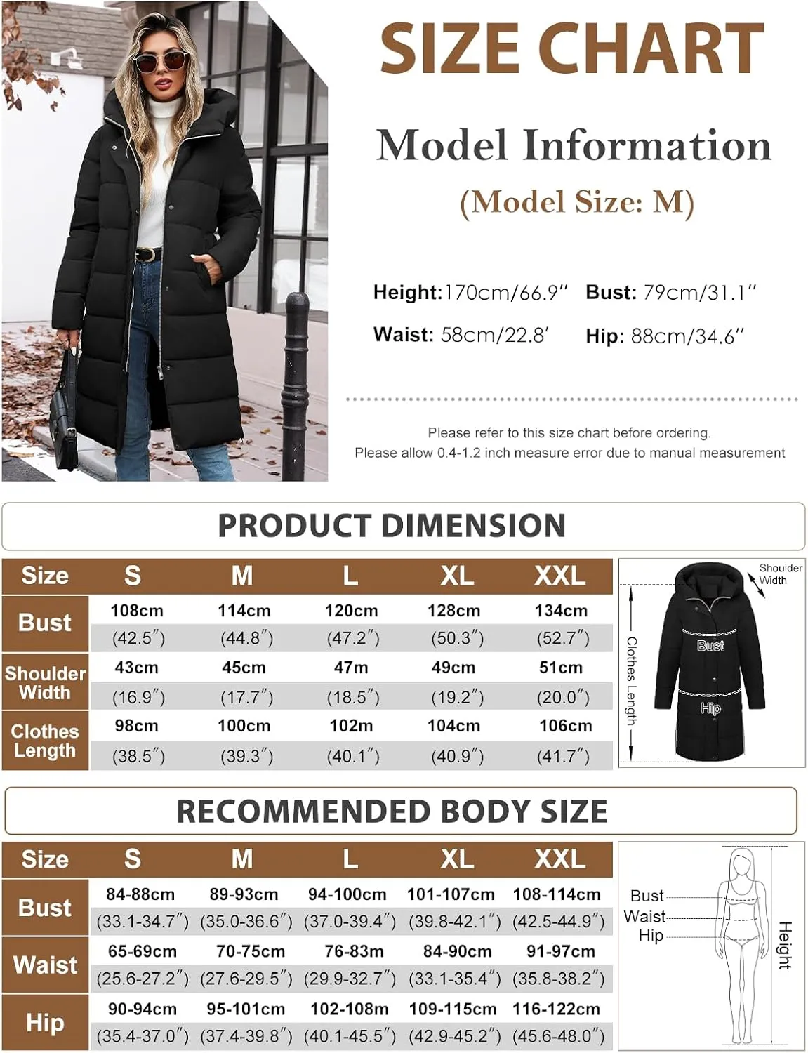Winter Coats for Women-Puffer Jacket Hooded Warm Winter Long Coat Thickened Down Alternative Jacket Outwear