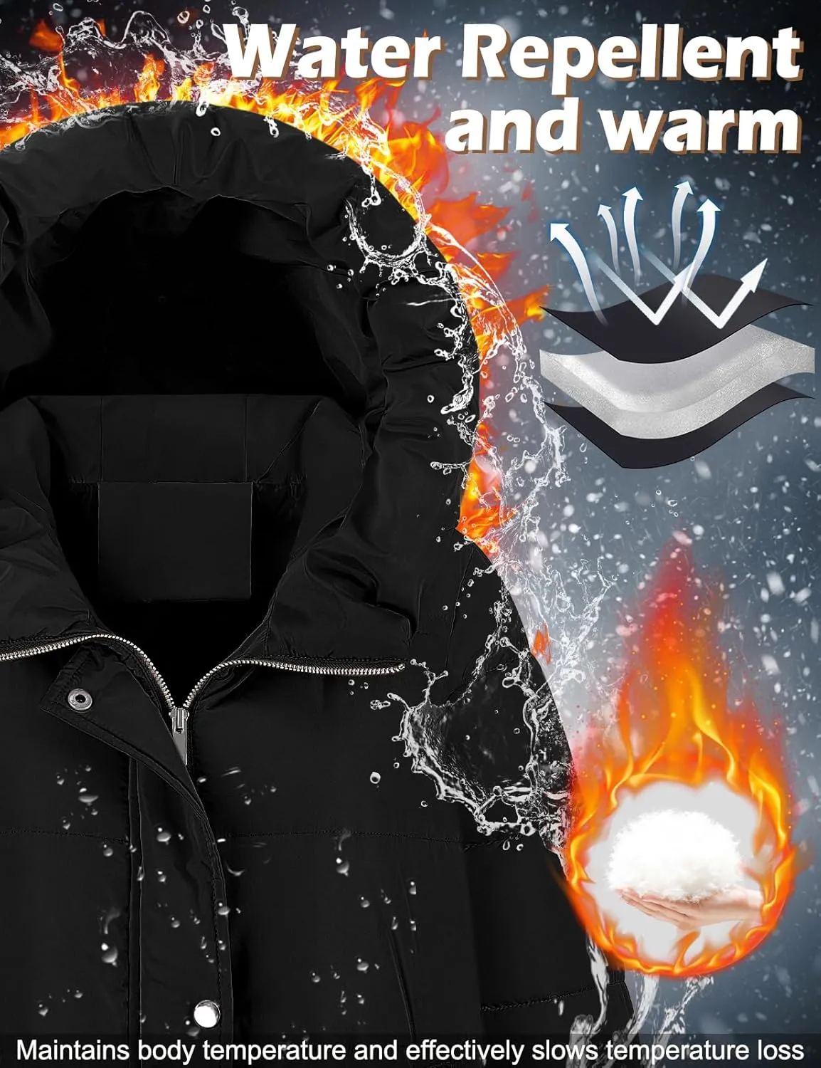 Winter Coats for Women-Puffer Jacket Hooded Warm Winter Long Coat Thickened Down Alternative Jacket Outwear