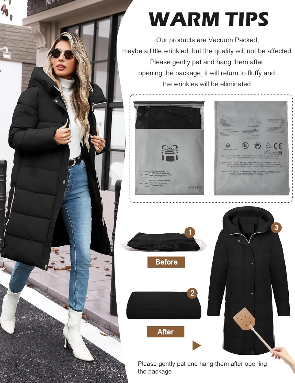 Winter Coats for Women-Puffer Jacket Hooded Warm Winter Long Coat Thickened Down Alternative Jacket Outwear