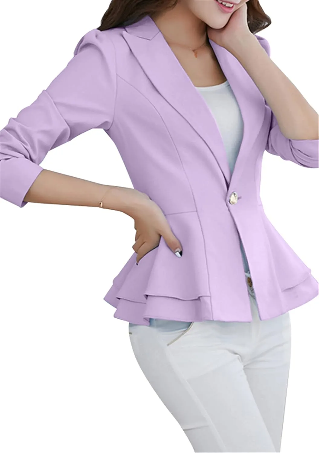 WIWIQS Women's Open Front Long Sleeve Work Office Jackets Blazer Lightweight Solid Color Slim Fit Blazers