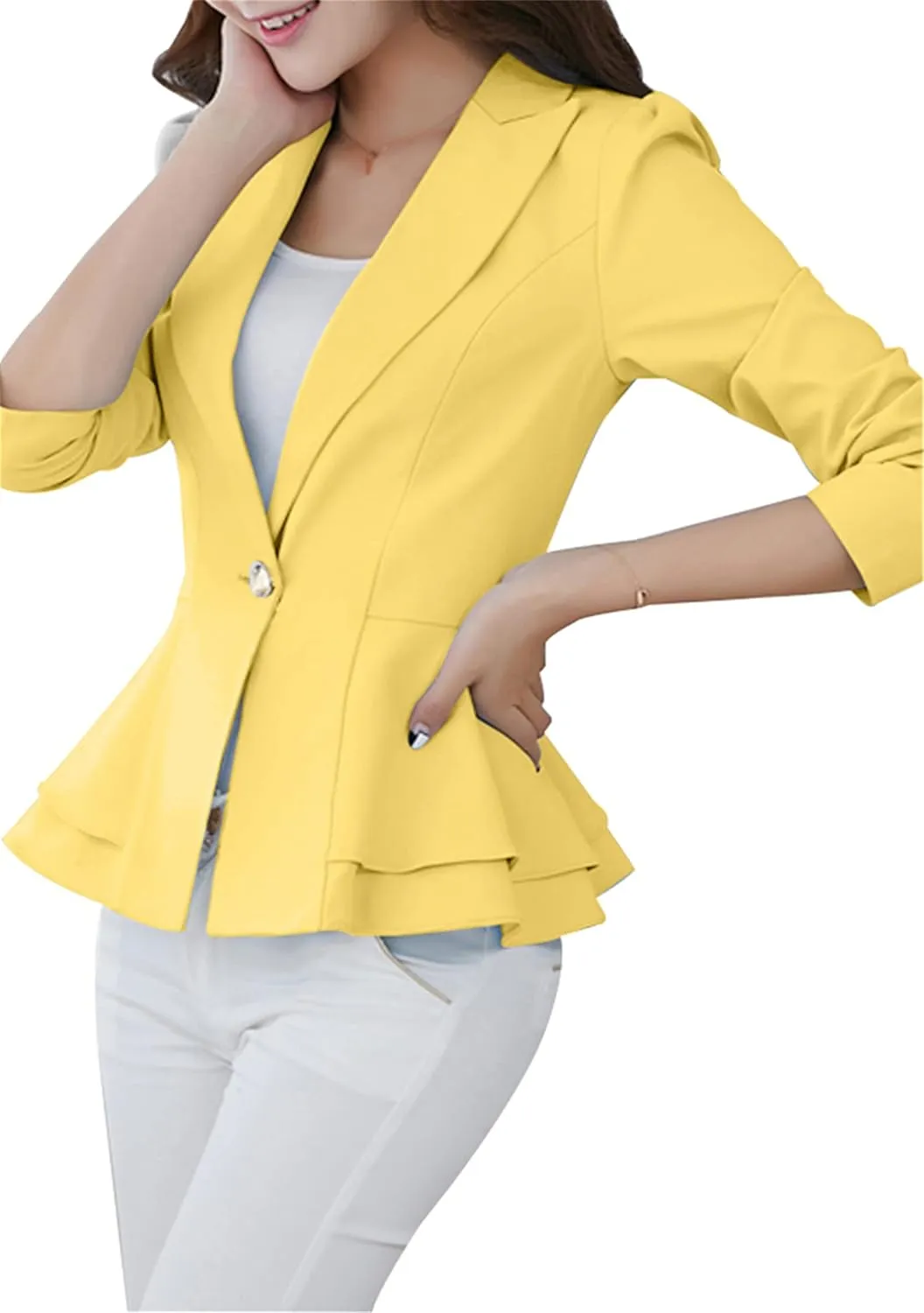 WIWIQS Women's Open Front Long Sleeve Work Office Jackets Blazer Lightweight Solid Color Slim Fit Blazers