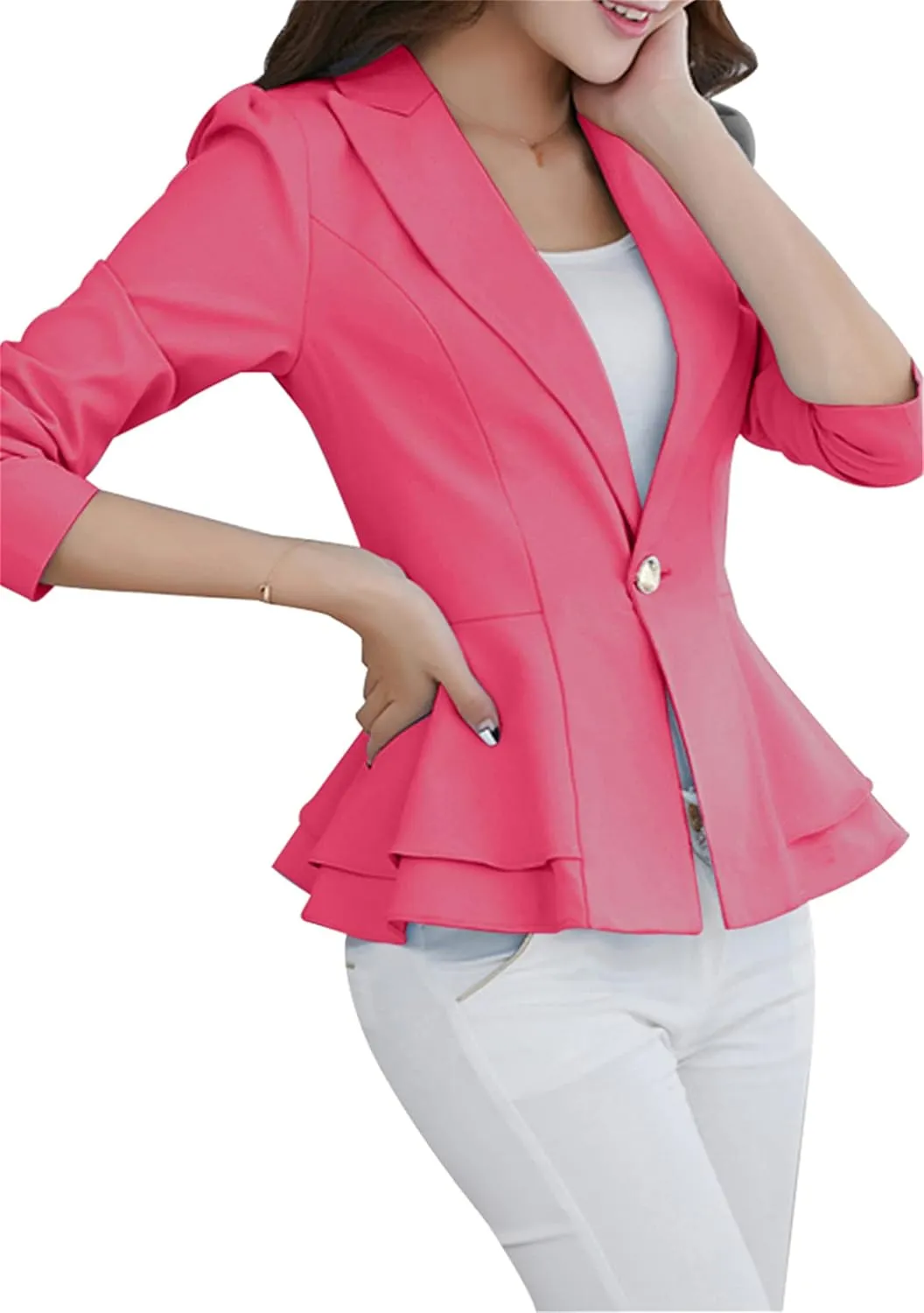 WIWIQS Women's Open Front Long Sleeve Work Office Jackets Blazer Lightweight Solid Color Slim Fit Blazers