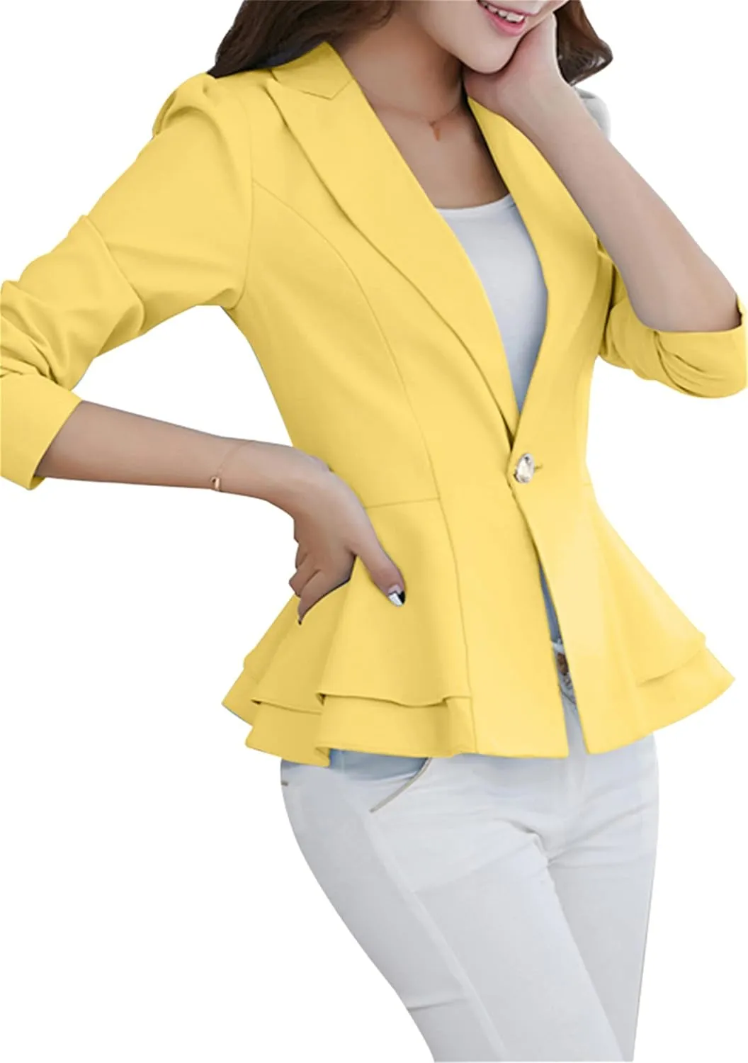 WIWIQS Women's Open Front Long Sleeve Work Office Jackets Blazer Lightweight Solid Color Slim Fit Blazers