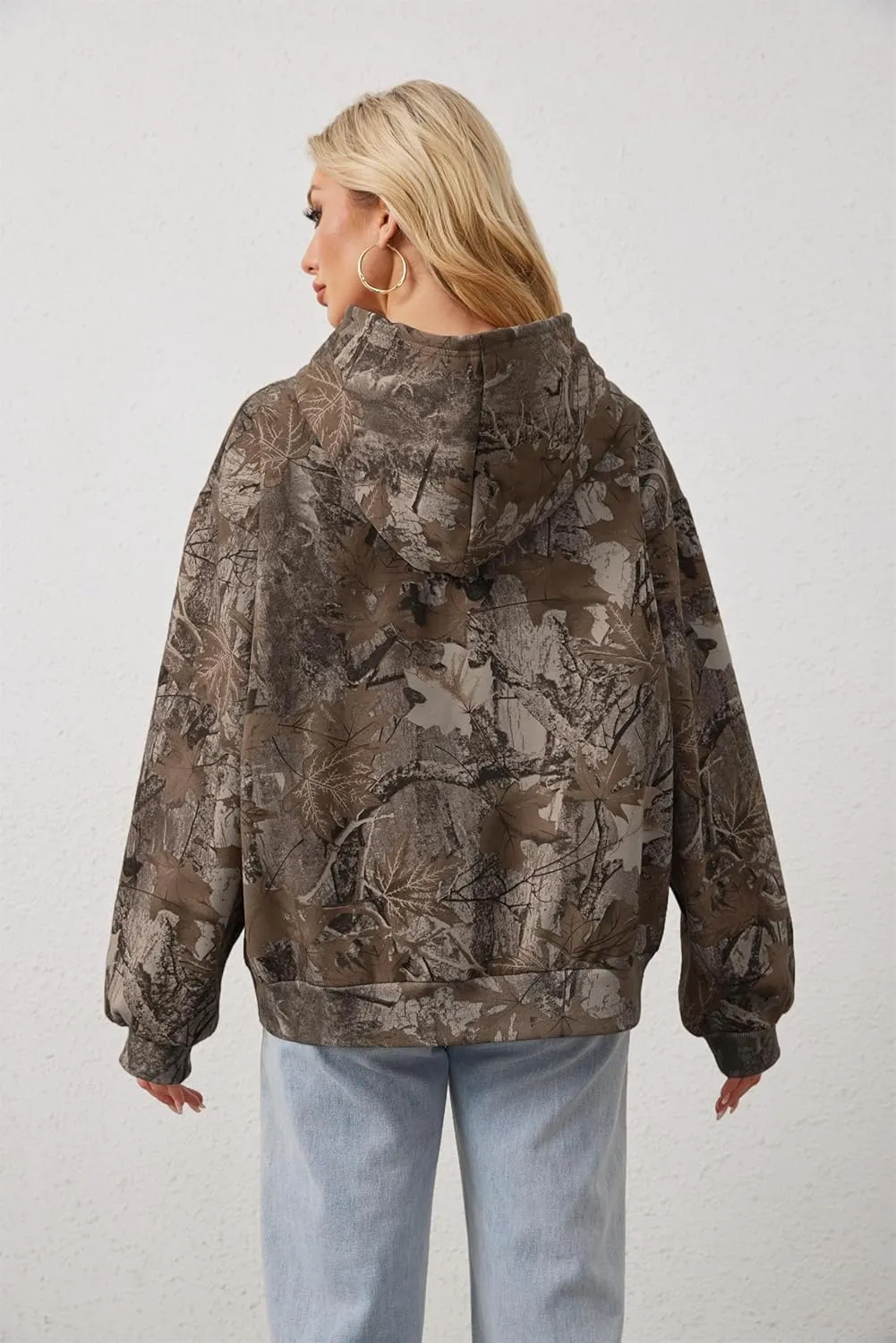Women Camo Zip Up Hoodies Oversized Hooded Sweatshirt Pullover Long Sleeve Fleece Sweater Fall Winter Outfits