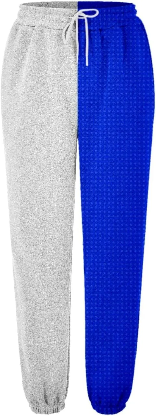 Women Fashion Color Block Pants Trendy Tummy Control Cuffed Trouser Street Hip Hop Palazzo Athletic Casual Sweatpants