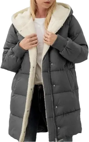 Women Fleece Parkas Winter Coats Hooded Cotton-Padded Long-Sleeved Jackets Double-Sided fleece Slim-Fit Cardigan Jacket Coats