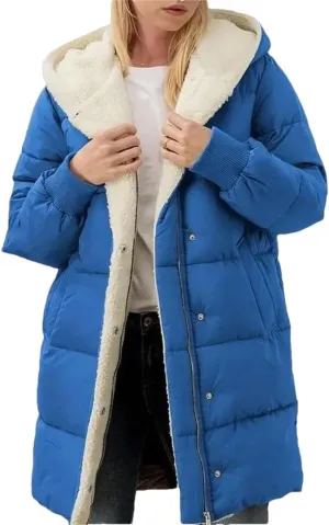 Women Fleece Parkas Winter Coats Hooded Cotton-Padded Long-Sleeved Jackets Double-Sided fleece Slim-Fit Cardigan Jacket Coats