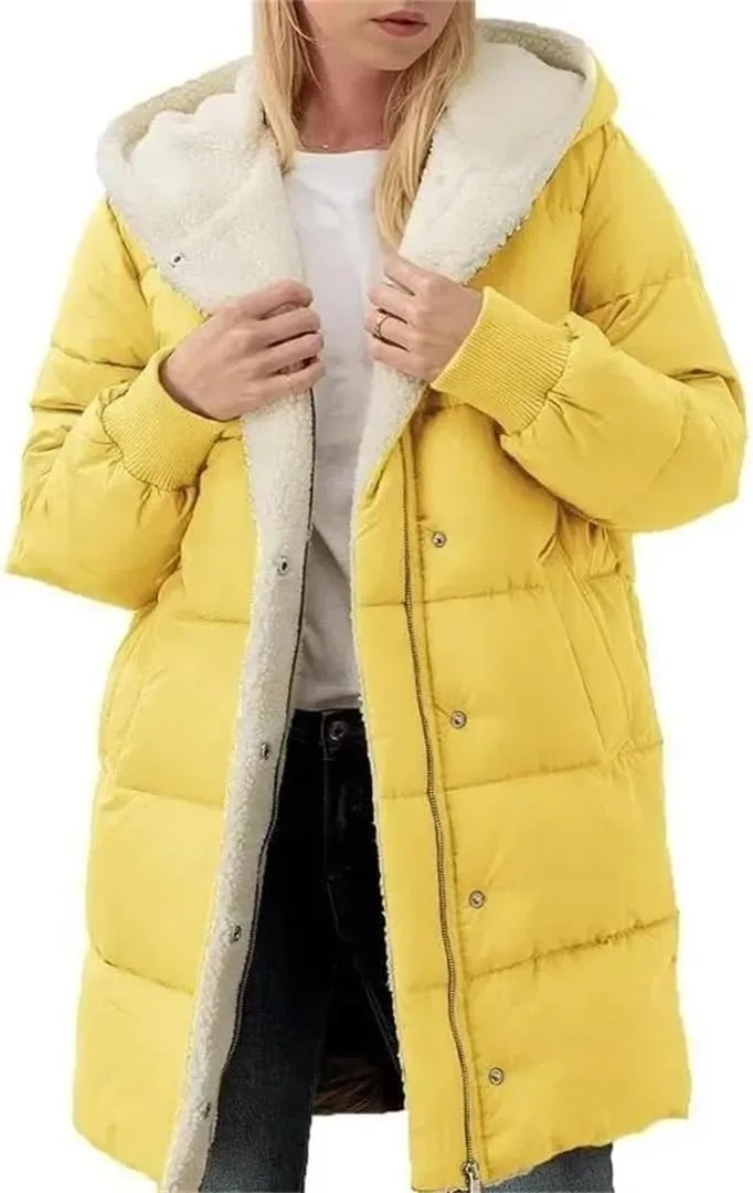 Women Fleece Parkas Winter Coats Hooded Cotton-Padded Long-Sleeved Jackets Double-Sided fleece Slim-Fit Cardigan Jacket Coats