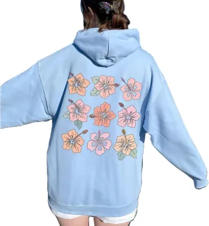 Women Floral Print Preppy Hoodies Y2k Long Sleeve Oversized Sweatshirt Aesthetic Flower Graphic Hooded Pullover Top