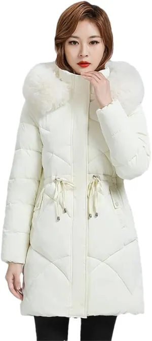 Women Long And High-End Trends In Winter Cotton-Padded Hooded Waist Slim Loose Warm Coat