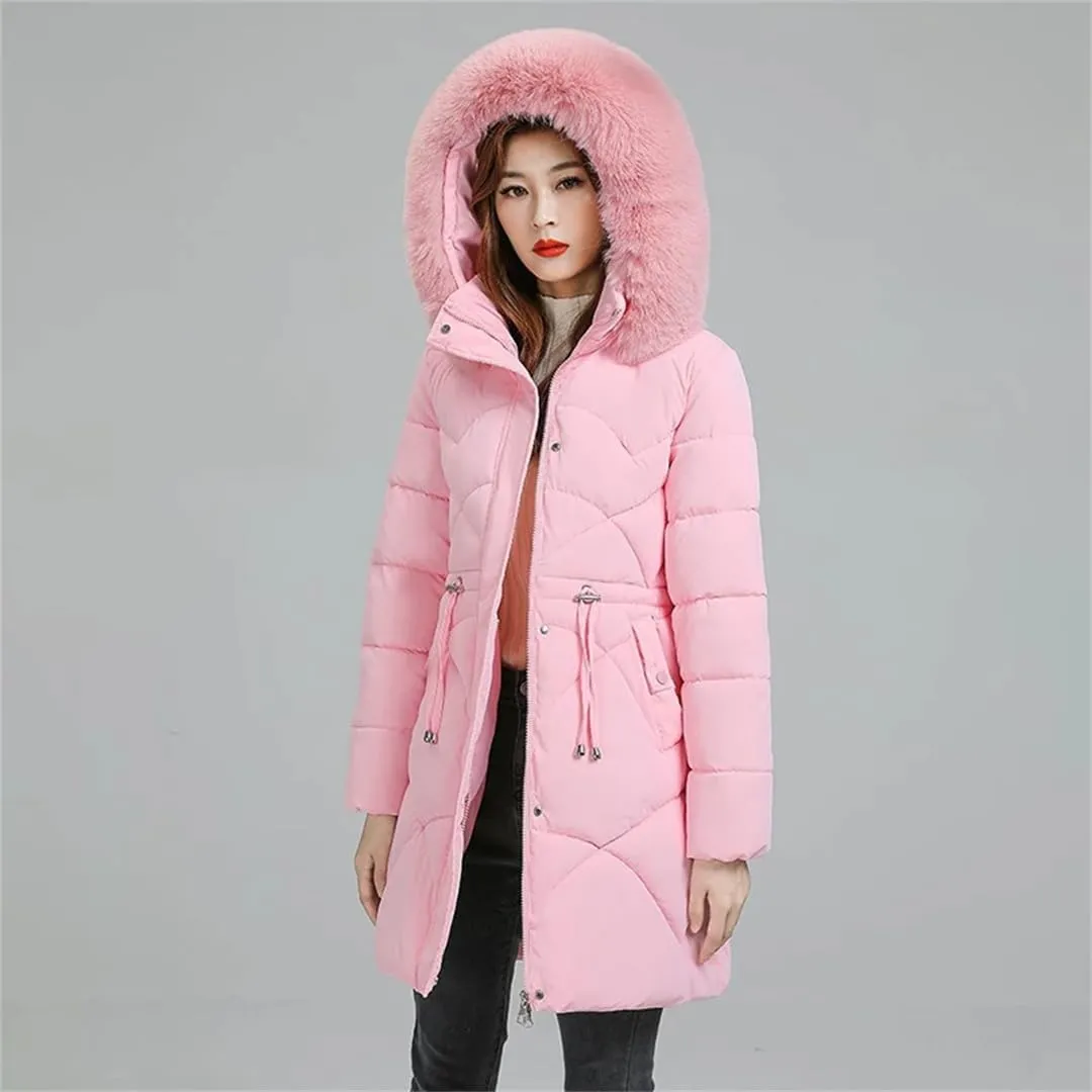 Women Long And High-End Trends In Winter Cotton-Padded Hooded Waist Slim Loose Warm Coat