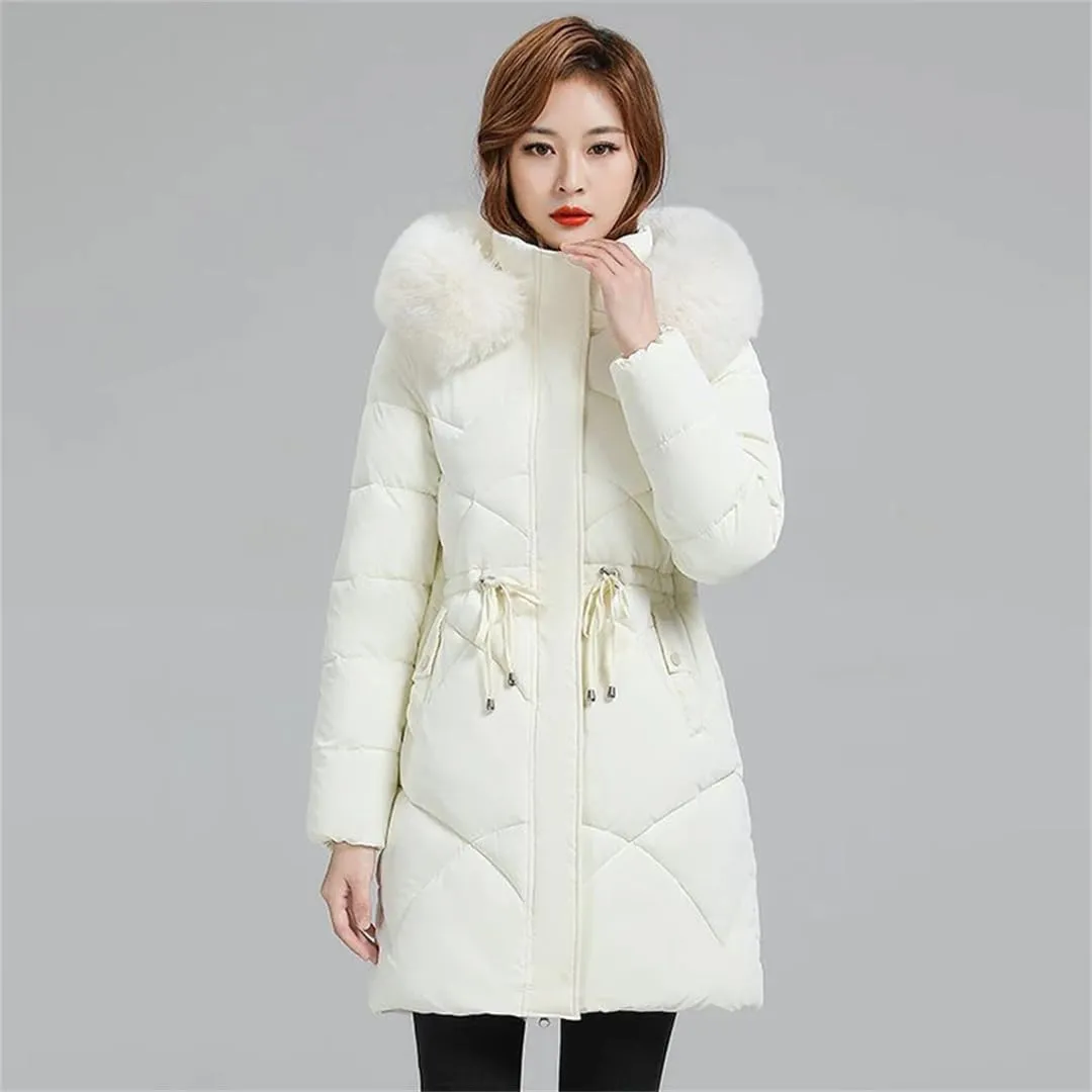 Women Long And High-End Trends In Winter Cotton-Padded Hooded Waist Slim Loose Warm Coat