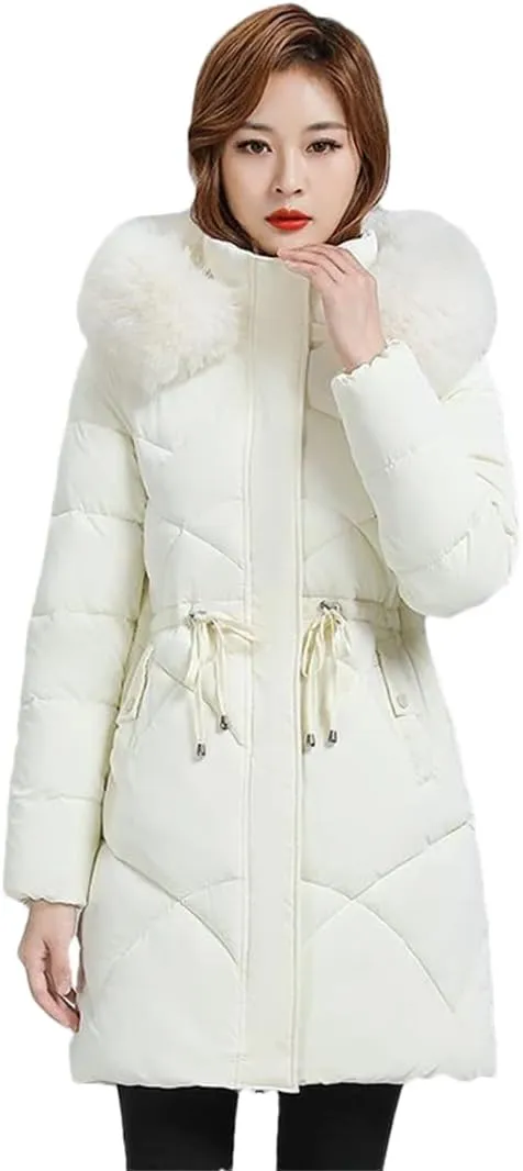 Women Long And High-End Trends In Winter Cotton-Padded Hooded Waist Slim Loose Warm Coat