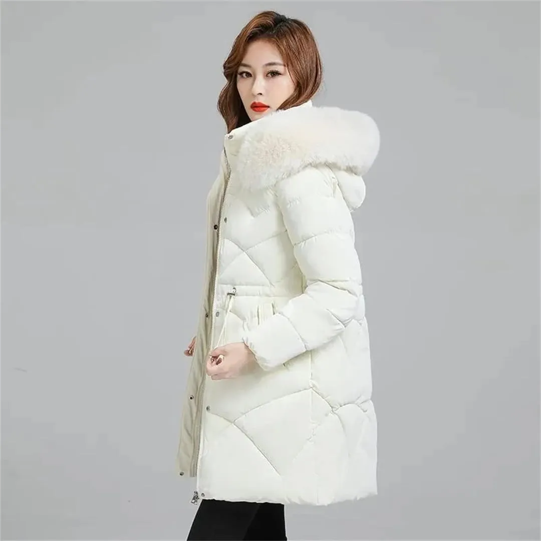 Women Long And High-End Trends In Winter Cotton-Padded Hooded Waist Slim Loose Warm Coat