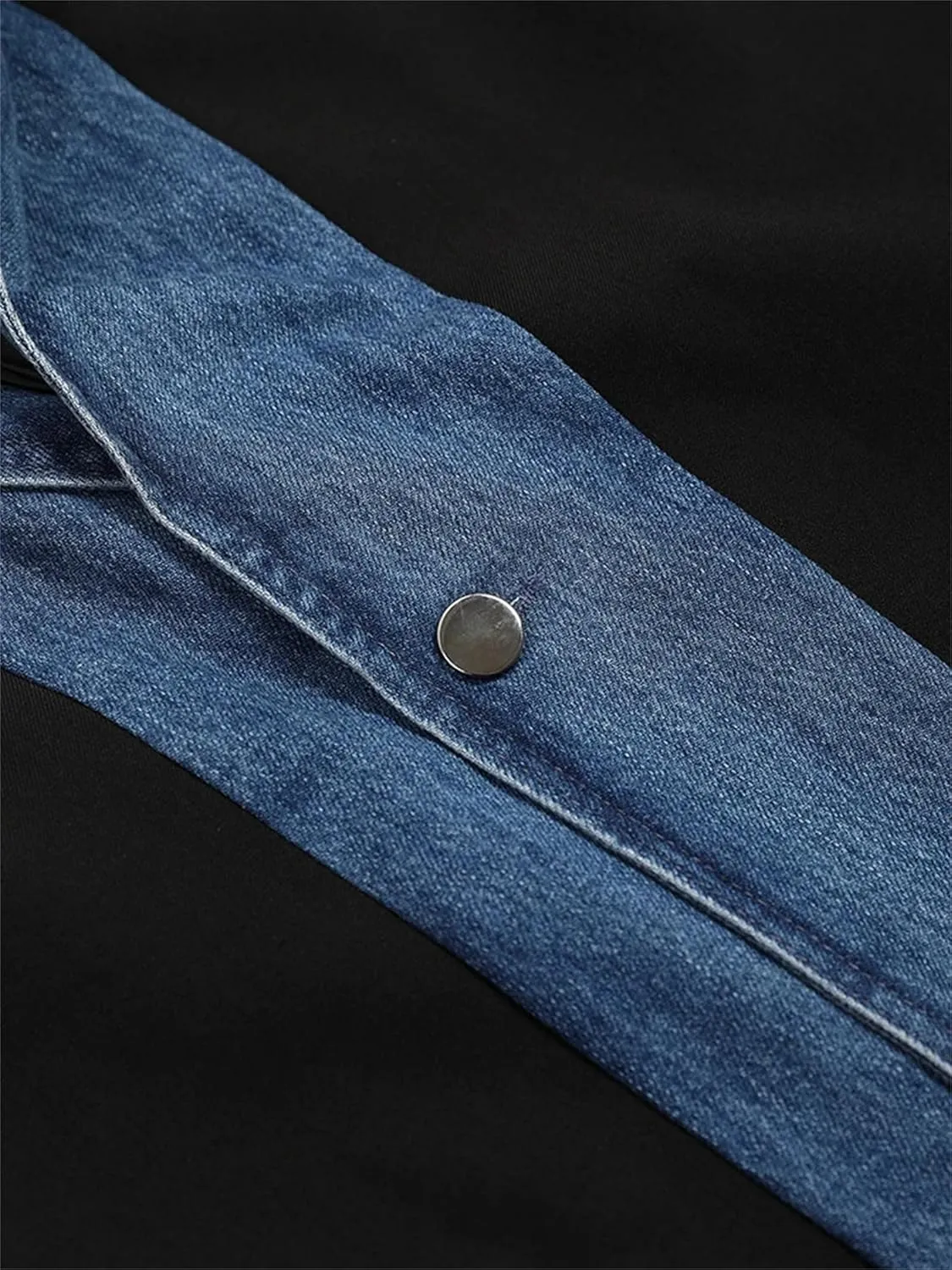 Women Oversize Denim Spliced Blazer Solid Lapel Long Sleeve Loose Fit Suit Jacket Business Casual Outfits