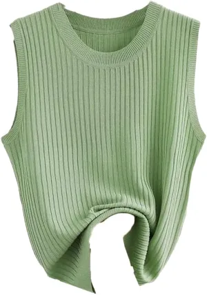 Women Solid Crop Camisole Knit Slim Sleeveless V-Neck Casual Tops