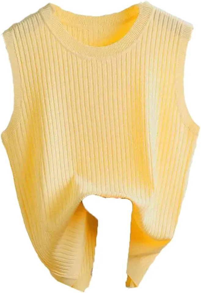 Women Solid Crop Camisole Knit Slim Sleeveless V-Neck Casual Tops