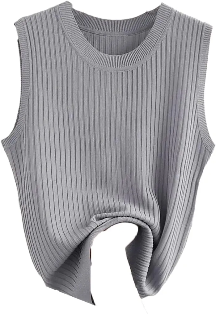 Women Solid Crop Camisole Knit Slim Sleeveless V-Neck Casual Tops