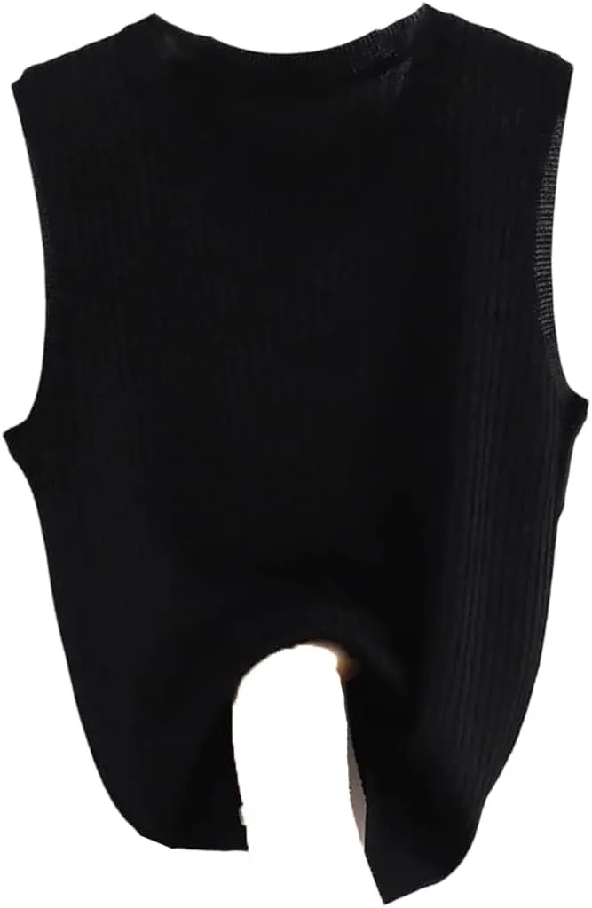 Women Solid Crop Camisole Knit Slim Sleeveless V-Neck Casual Tops