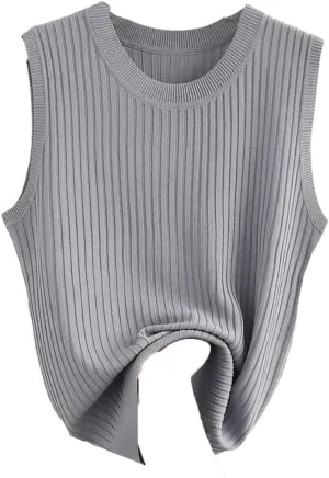 Women Solid Crop Camisole Knit Slim Sleeveless V-Neck Casual Tops