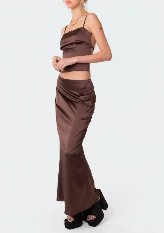 Women Y2K Ruffle 2 Piece Skirt Set Sleeveless Tube Crop Top Y2k Sexy Mesh See Through Cutout Maxi Skirt Clubwear