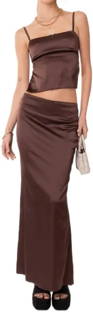 Women Y2K Ruffle 2 Piece Skirt Set Sleeveless Tube Crop Top Y2k Sexy Mesh See Through Cutout Maxi Skirt Clubwear