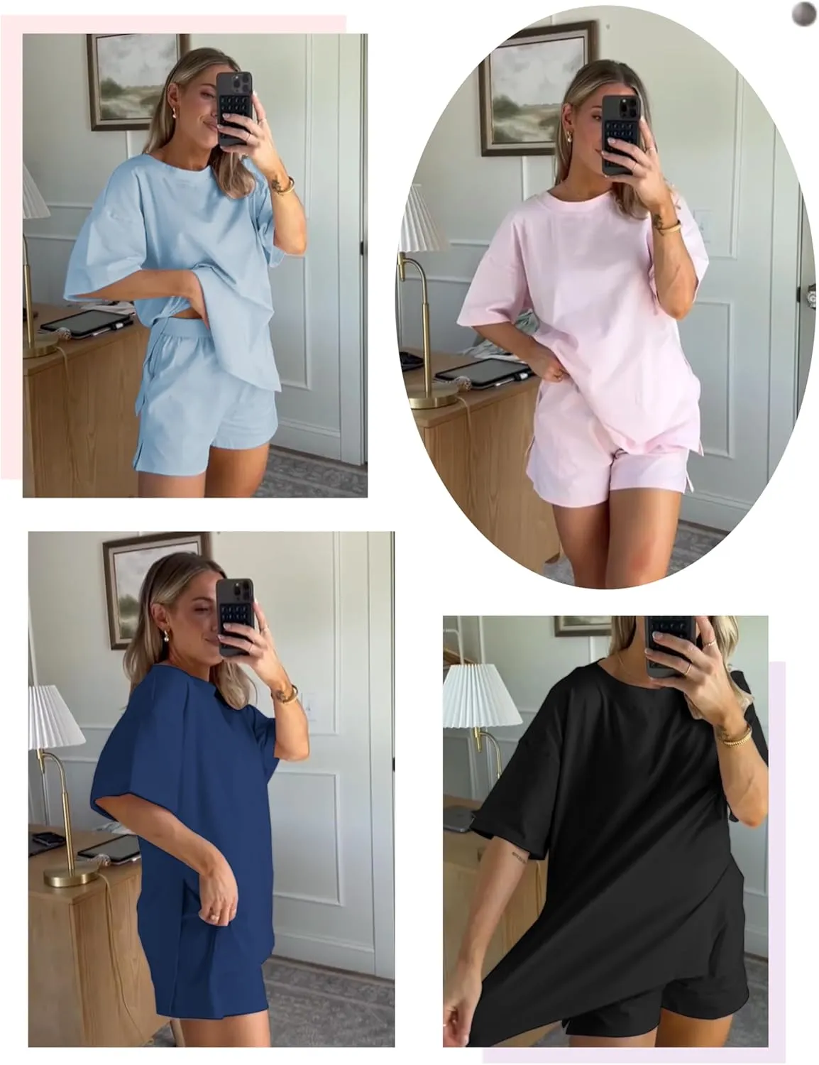 Women's 2 Piece Tracksuits Oversized Casual Sweatsuit Short Sleeve Wide Leg Pants Lounge Sets