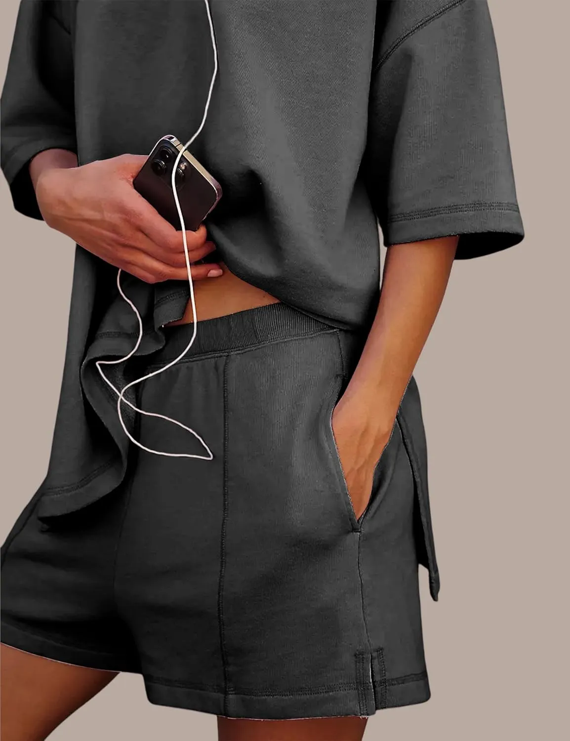 Women's 2 Piece Tracksuits Oversized Casual Sweatsuit Short Sleeve Wide Leg Pants Lounge Sets