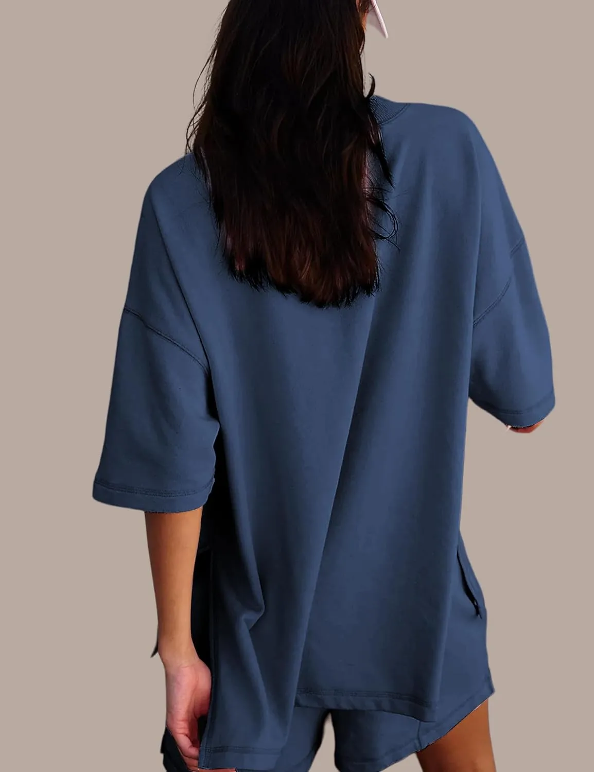 Women's 2 Piece Tracksuits Oversized Casual Sweatsuit Short Sleeve Wide Leg Pants Lounge Sets