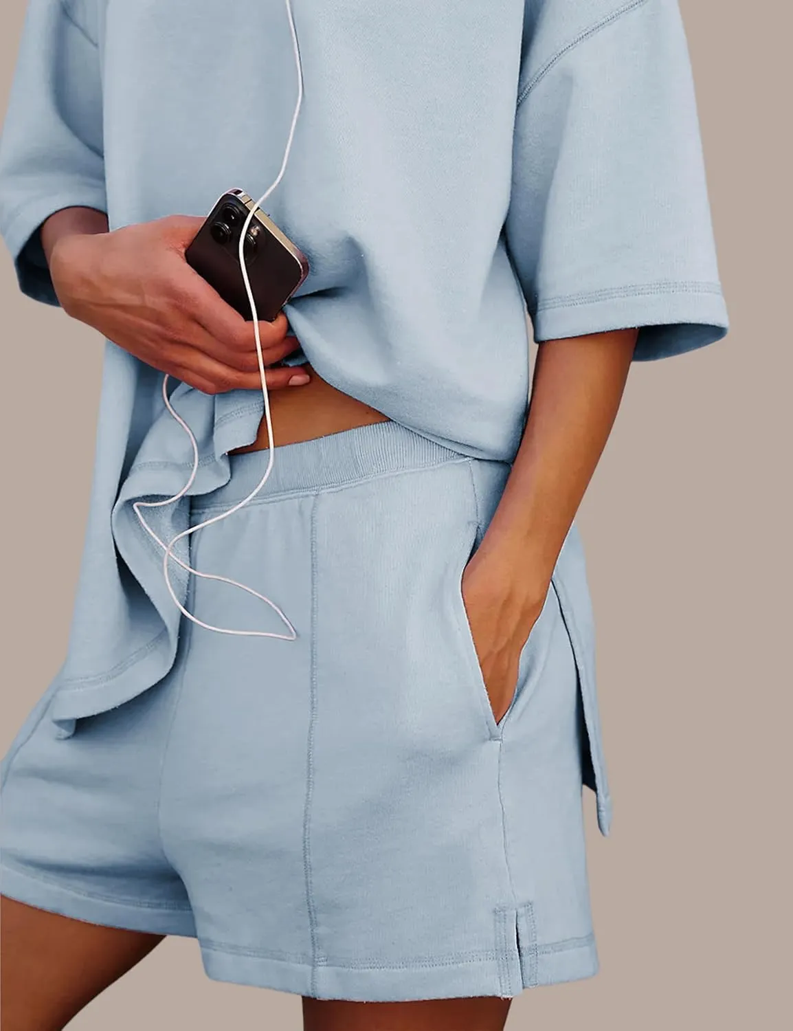Women's 2 Piece Tracksuits Oversized Casual Sweatsuit Short Sleeve Wide Leg Pants Lounge Sets