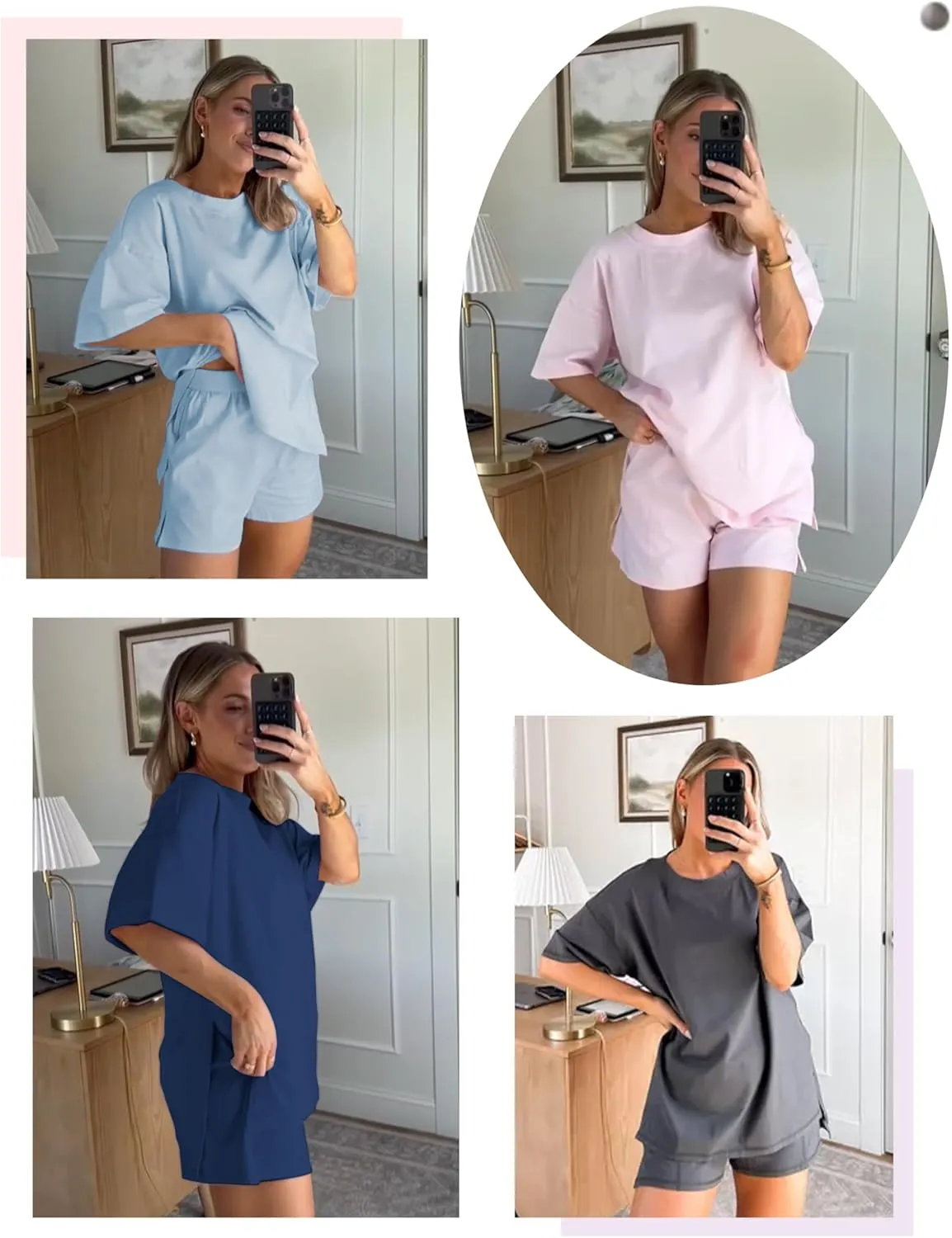 Women's 2 Piece Tracksuits Oversized Casual Sweatsuit Short Sleeve Wide Leg Pants Lounge Sets