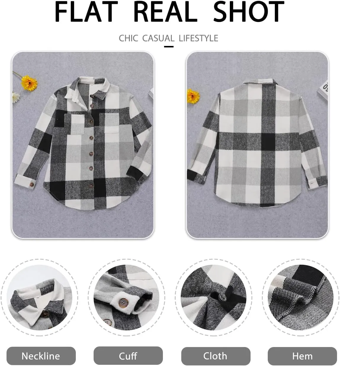 Women's Brushed Plaid Shirts Long Sleeve Flannel Lapel Button Down Cardigan Boyfriend Shacket Jacket Coats
