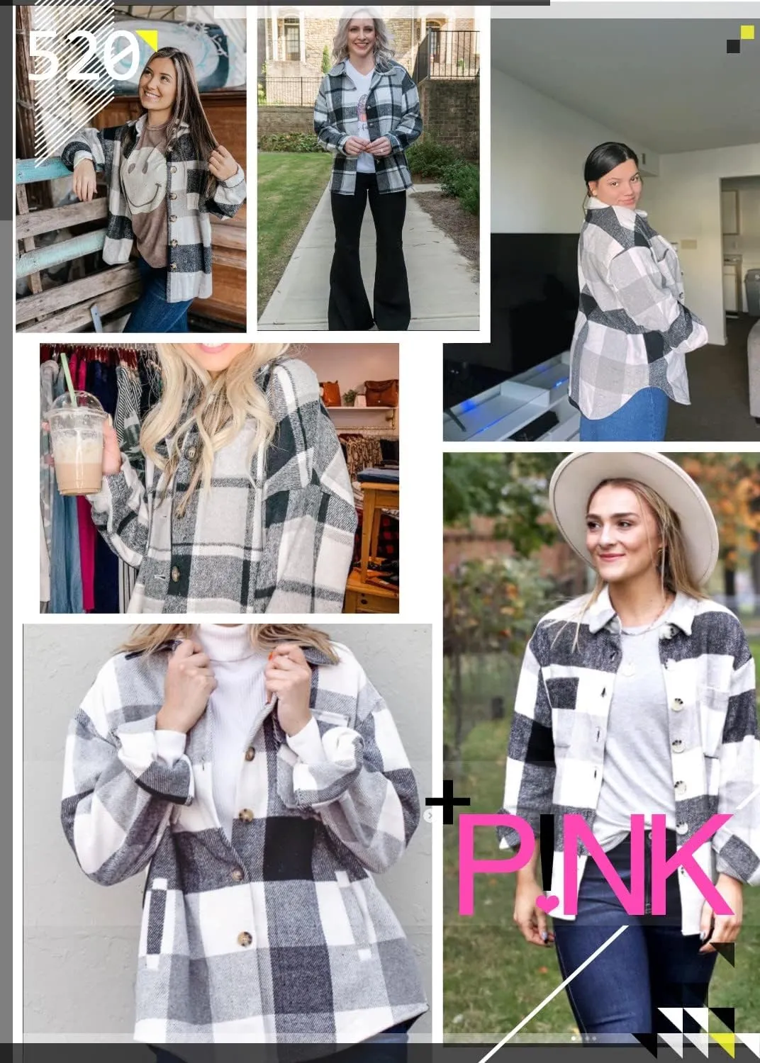 Women's Brushed Plaid Shirts Long Sleeve Flannel Lapel Button Down Cardigan Boyfriend Shacket Jacket Coats