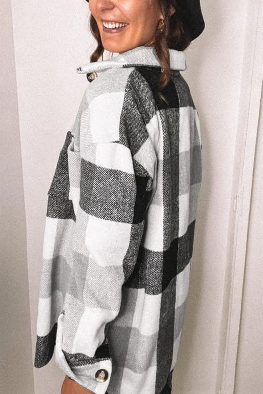 Women's Brushed Plaid Shirts Long Sleeve Flannel Lapel Button Down Cardigan Boyfriend Shacket Jacket Coats
