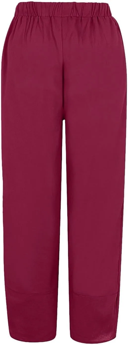 Womens Casual Cotton Linen Pants Trendy Elastic High Waist Crossover Leg Harem Trouser Workout Sport Lounge Sweatpant