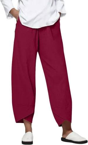 Womens Casual Cotton Linen Pants Trendy Elastic High Waist Crossover Leg Harem Trouser Workout Sport Lounge Sweatpant