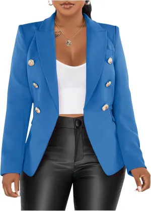 Women's Double Breasted Blazer Casual Long Sleeve Lapel Open Front Jacket Formal Business Work Office
