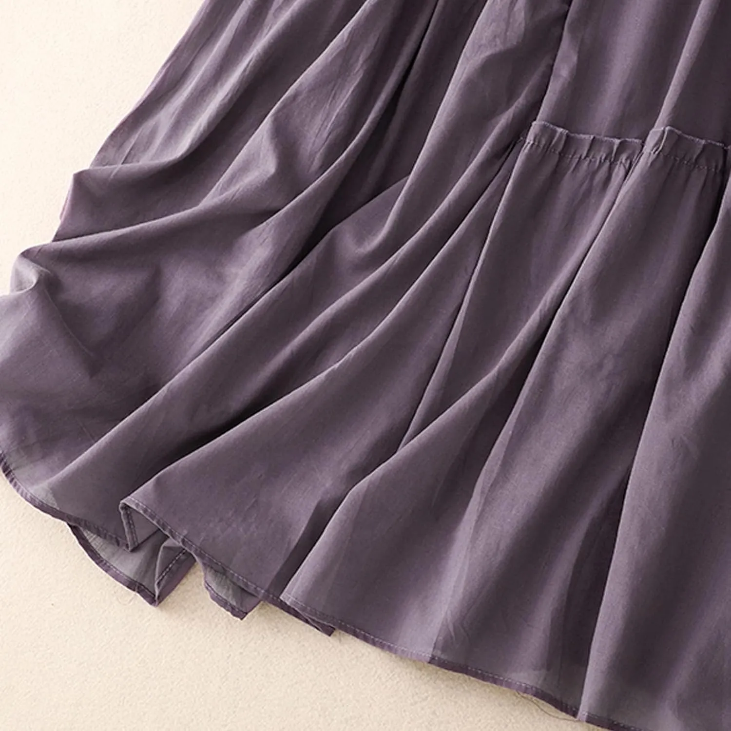Womens Fairy Midi Skirts Summer New Double Layered Cotton Linen Skirts Elastic Waist Swing Pleated A-Line Skirts