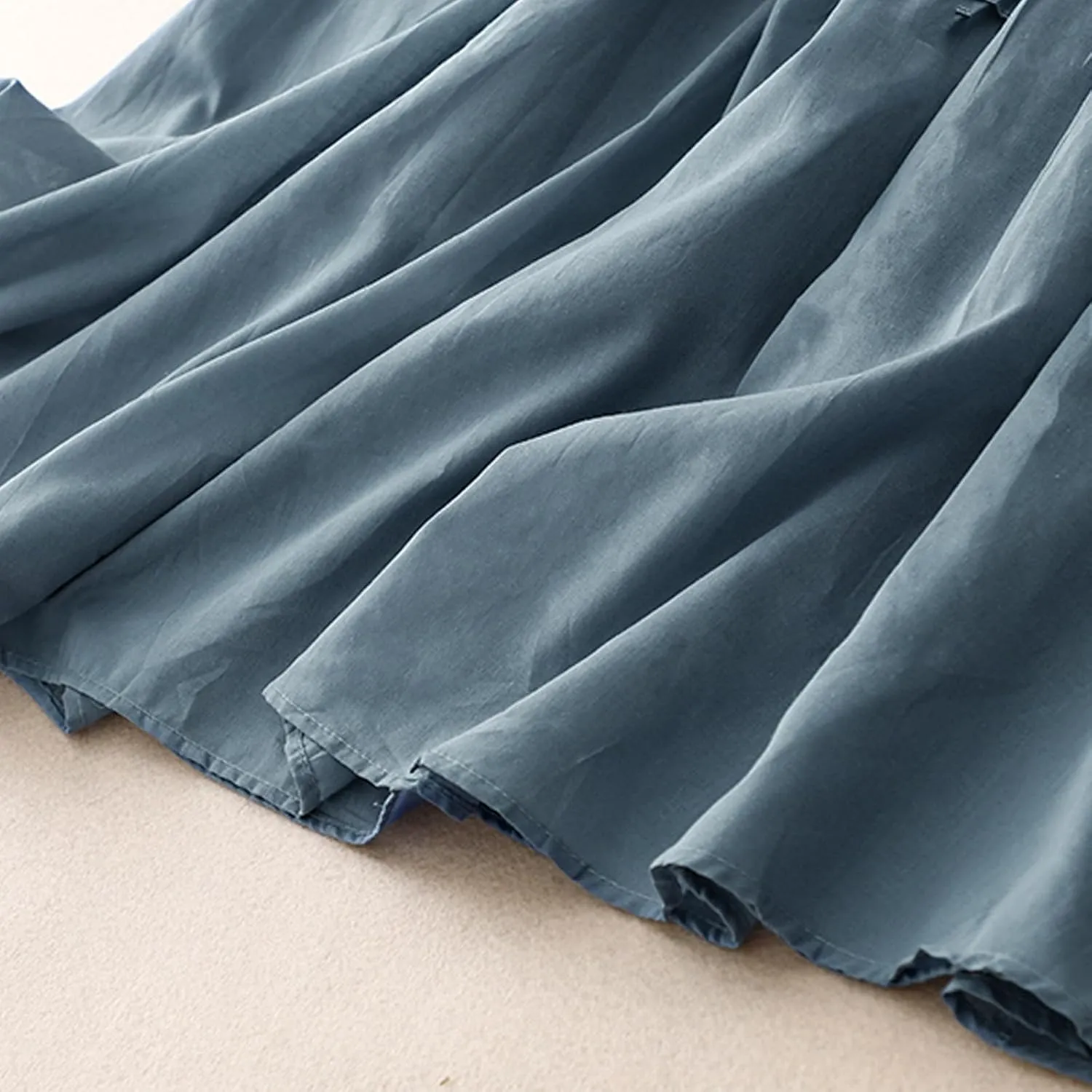 Womens Fairy Midi Skirts Summer New Double Layered Cotton Linen Skirts Elastic Waist Swing Pleated A-Line Skirts
