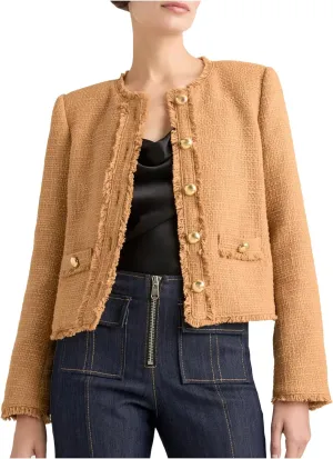 Women's Fall Tweed Blazer Jackets Elegant Button Down Fringed Tassel Cropped Jacket Coat Tops