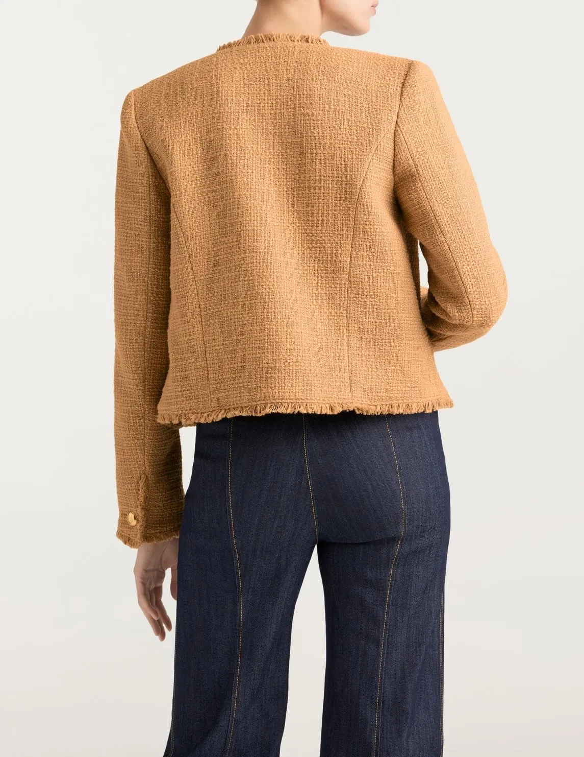 Women's Fall Tweed Blazer Jackets Elegant Button Down Fringed Tassel Cropped Jacket Coat Tops